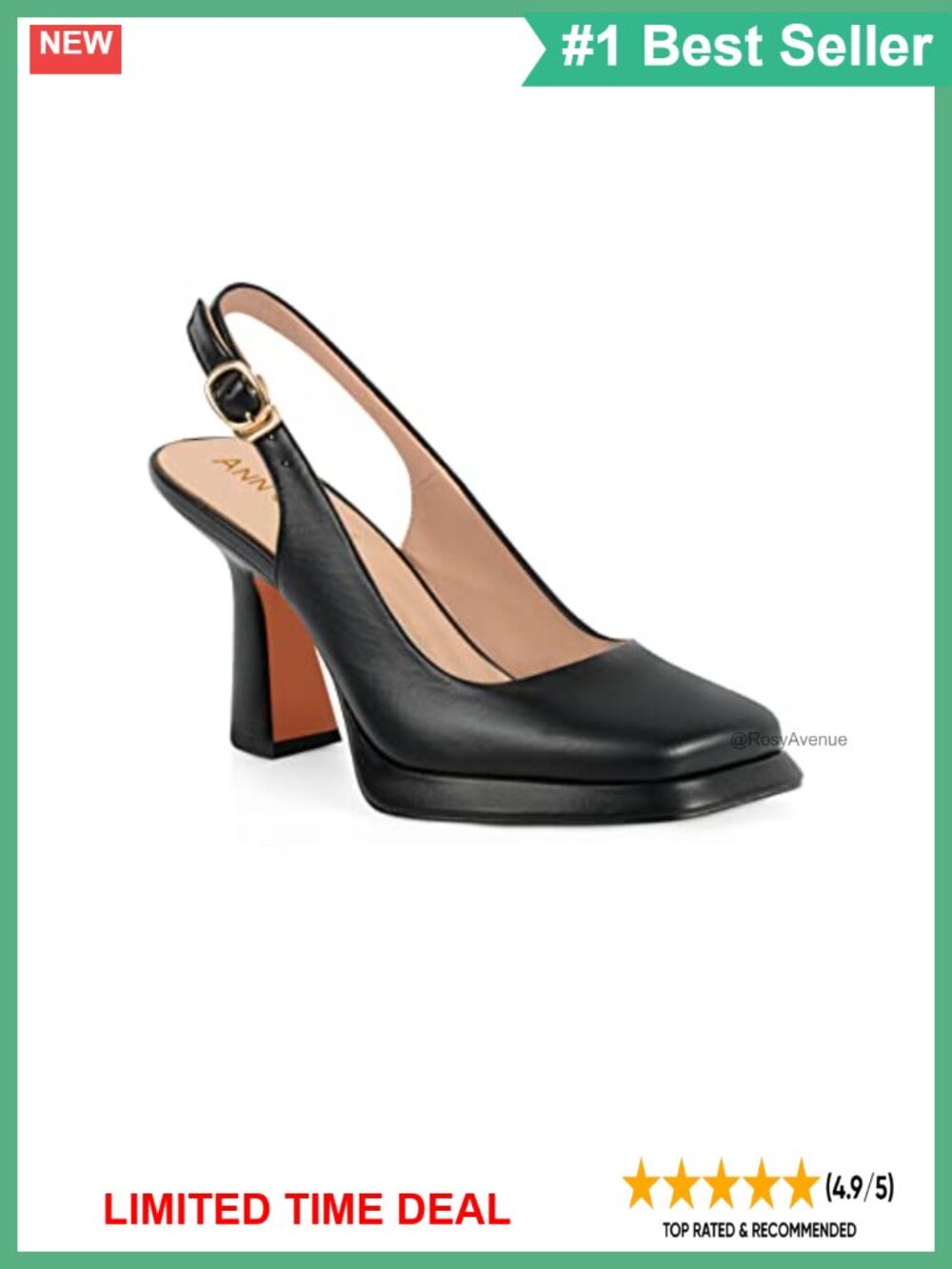 Faux Leather Platform Slingback High Heels Square Toe Pump